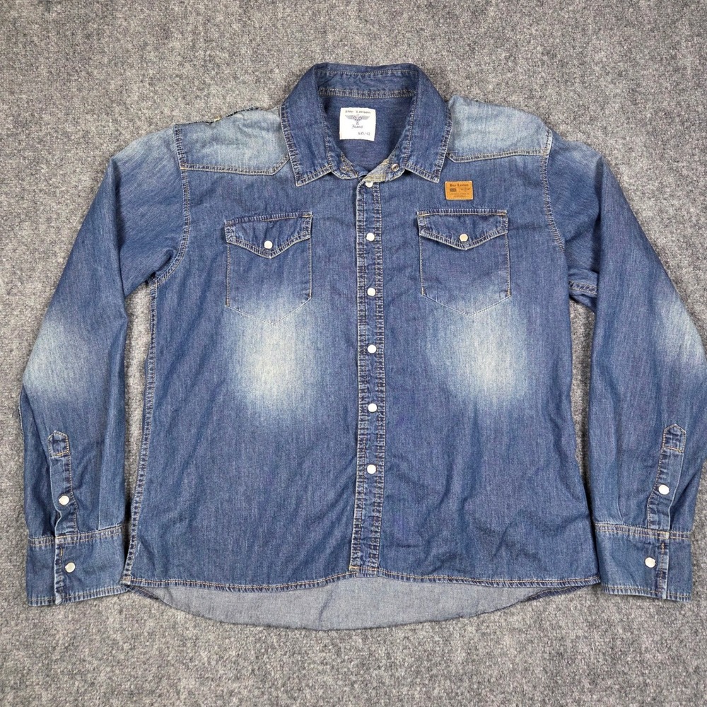 Boy London Jeans Denim Shirt Mens 42 Blue Long Sleeve Button Down Faded Cotton